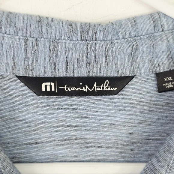 Travis Mathew Polo Shirt Men XXL Blue/Black Heather Performance The Retreat Golf - Picture 7 of 13